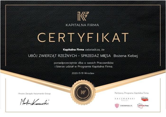 Kapitalna Firma - Certyfikat